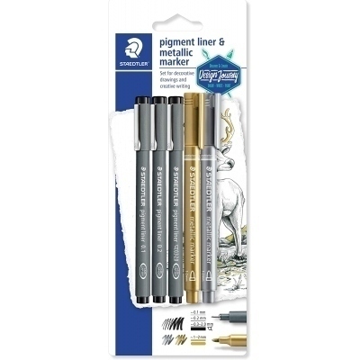 Staedtler Pigment Liner 308 Pack de 5 Rotuladores Calibrados - Tinta Resistente a la Luz y Agua - Para Escribrir, Esborzar y Dibujar - Colores Surtidos