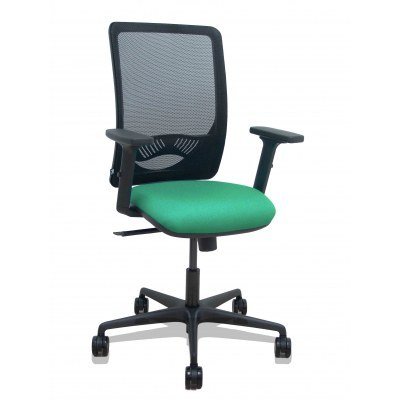 Silla Zulema sincro malla negra asiento bali verde esmeralda brazos 2D ruedas 65mm