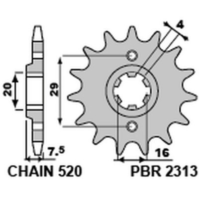 Piñón PBR 15 dientes acero standard paso 520 tipo 2313 2313 15 18NC