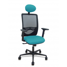 Piqueras y Crespo Silla Zulema sincro malla negra asiento bali turquesa brazos 2D ruedas 65mm cabecero