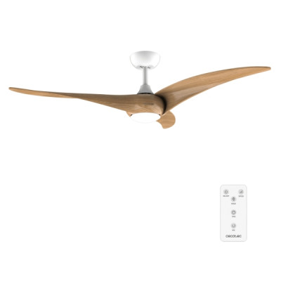 Cecotec EnergySilence Aero 5295 WhiteWood Ventilador de Techo con 3 Aspas de Madera y Luz - 40W - Diametro de 54 - 3 Tonos LED - Temporizador - 6 Velocidades - Modo Invierno - Color Blanco