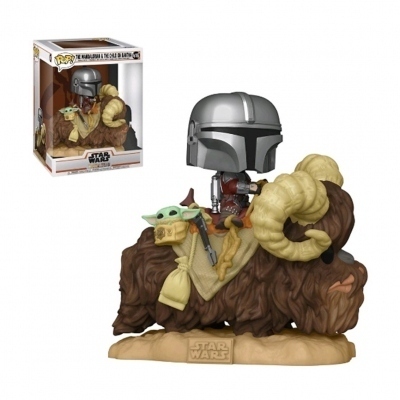 Funko pop deluxe star wars the mandalorian mandaloriano en bantha con the child en mochila 52373