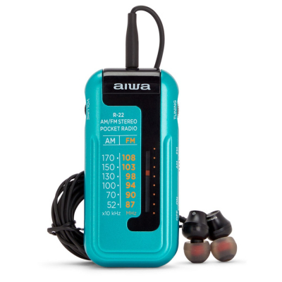 Radio de bolsillo aiwa mini pocket radio am - fm r - 22 turquesa