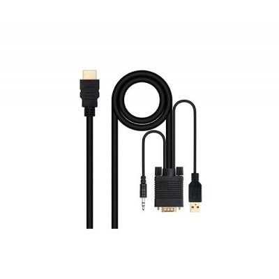 Cable Conversor Nanocable 10.15.4350/ HDMI Macho - VGA Hembra - Jack 3.5 Macho - USB Macho/ 1.8m/ Negro