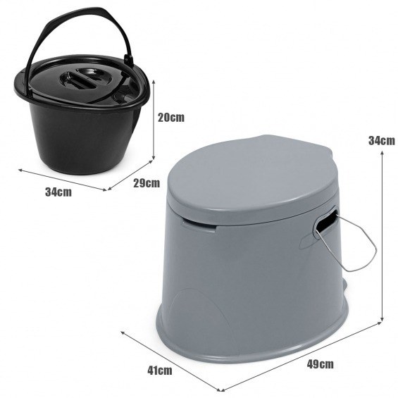 5 L Inodoro Portátil para Camping Baño de Viaje con Tapa Cubo Interno  Removible WC Portátil para Viaje Exterior 41 x 49 x 34 cm Blanco - Costway