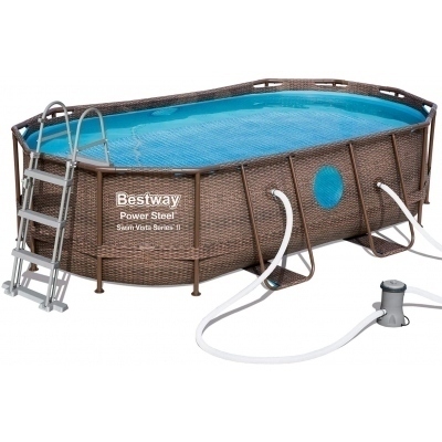 Bestway 56714 - piscina desmontable tubular power steel 427x250x100 cm depuradora cartucho 2.006 l - h escalera y cobertor diseño rattan
