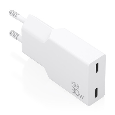 AISENS - CARGADOR ULTRA DELGADO GaN 30W, 2xUSB-C PD3.0, BLANCO
