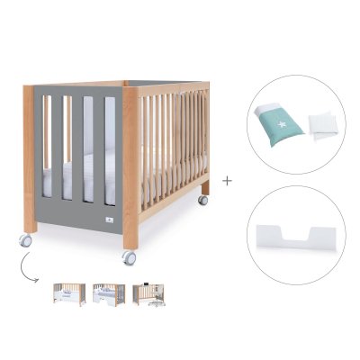 Cuna-cama-sofá-escritorio madera/antracita (4en1) 60x120 cm + textil Mare · Occa