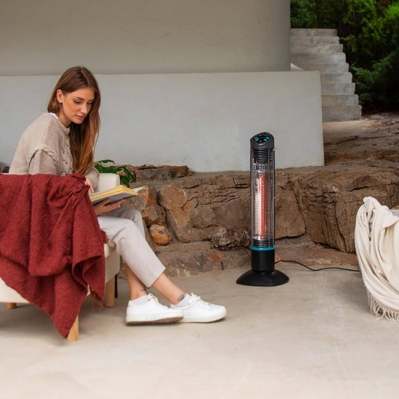 Calefactor de exterior halógeno Cecotec ReadyWarm 1000 Power Tower, 1.000 W, 2 potencias, mando a distancia, negro - imagen 4