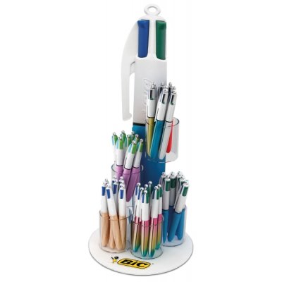 Bic 4 Colours Expositor de 60 Boligrafos de Bola Retractiles - Punta Media de 1.0mm - Tinta con Base de Aceite - 4 Colores - Diseños Surtidos