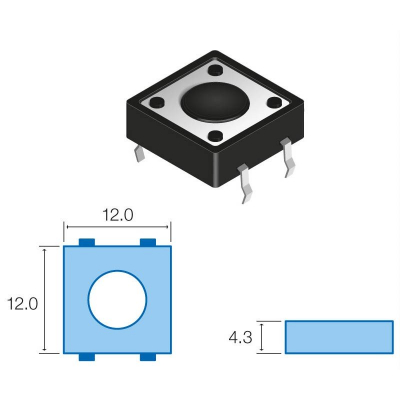 Pulsador Tacto 12x12mm Altura 4,3mm TACT-24K-F