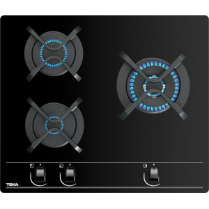 Placa de gas natural Teka GBC 63010 KBN, 3 zonas, Cristal Gas, 6250W, vidrio templado, ref. 112580002, cristal negro