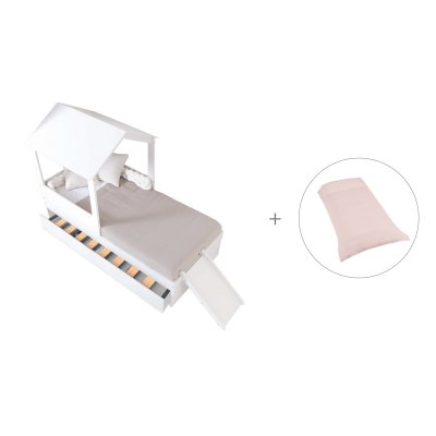 Cama-casita compacta 90x190 cm con cama nido + textil Cremarosa · Bianca Quattro