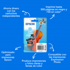 Epson Pack individual de tinta Claria Photo HD 250XL Violin cian claro