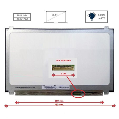 Pantalla para portátil LED 15.6 Slim 30 Pines Full HD Ancho 360mm Mate