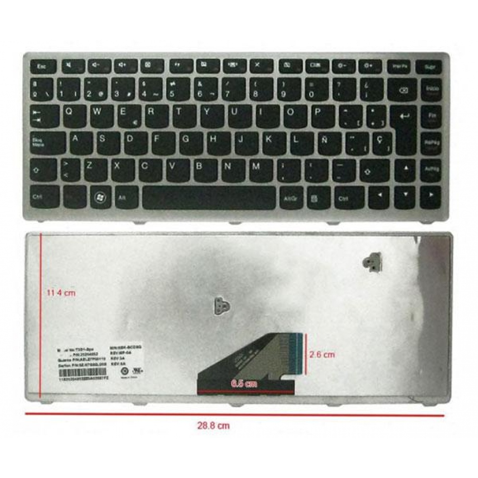 Teclado para portátil Lenovo IdeaPad u310 / Negro / Marco Plata / 25204982