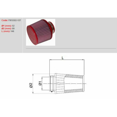 Filtro de aire BMC universal cónico Ø52mm x 127mm FMSS52-127