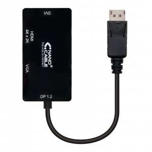 Nanocable Conversor Displayport a VGA / HDMI, 3 en 1, DP 1.2/M-VGA/H-H