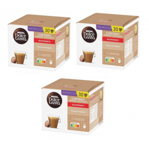 Pack de 3 cajas Dolce Gusto CORTADO DESCAFEINADO, 30 unidades por caja, 90 cápsulas en total