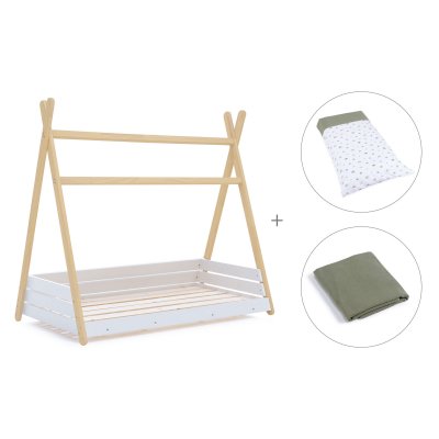 Cama júnior Montessori madera 90x200 cm + textil Espuma do mar · Homy Life XL
