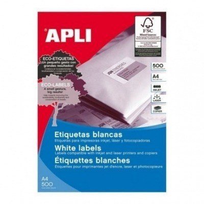 Etiquetas Adhesivas Apli A4 01788/ 210 x 297mm/ 500 Hojas