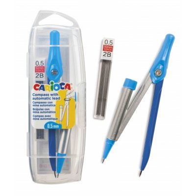 Carioca Compas Ajustable con Portaminas - Kit de Carga Mina HB 0.5 - Descenso de la Mina por Clic - Color Varios