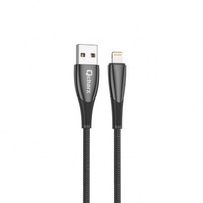 Cable qcharx berlin usb a lightning 3a - 1 m - zinc negro cordon grueso tacto suave