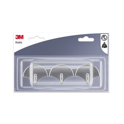 3M Ganchos Adhesivos en Barra - 3 Ganchos - Soporta hasta 1.5kg - Color Gris Metalizado