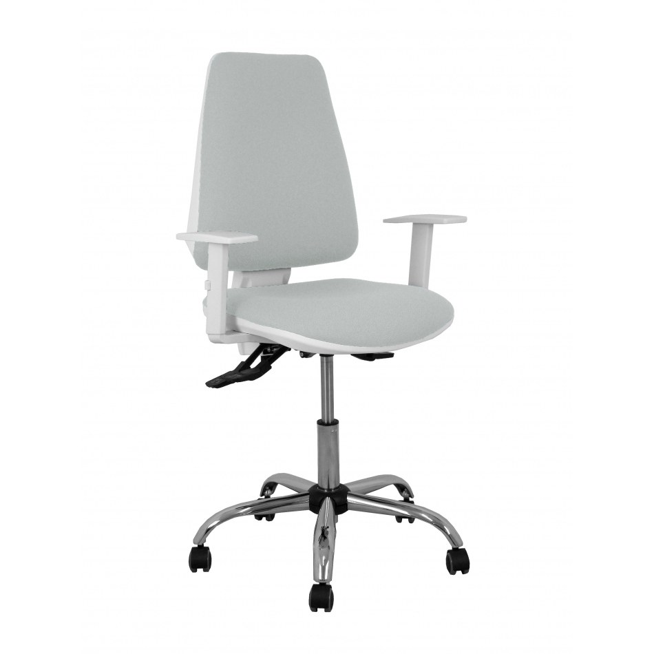 Silla Elche blanca asincro bali gris claro brazos regulables ruedas de parqué