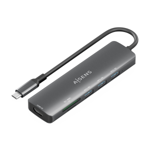 AISENS - USB-C DOCK 6 EN 1, USB-C A 1xHDMI, 3xUSB-A, 1xSD, 1xMICRO SD, GRIS, 15CM