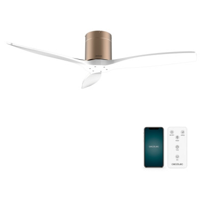 Cecotec EnergySilence Aero 5500 Aqua GoldWhite Connected Ventilador de Techo de 3 Aspas - 40W - Diametro de 52 - WiFi y Mando a Distancia - IP44 - Temporizador - Modo Invierno - Color Blanco y Dorado