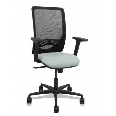 Silla Zulema sincro malla negra asiento bali gris claro brazos 2D ruedas 65mm