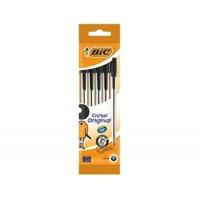 Bic Cristal Original Pack de 5 Boligrafos de Bola - Punta Redonda de 1.0mm - Trazo 0.4mm - Tinta con Base de Aceite - Color Negro