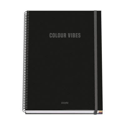 Dohe Colour Vives Cuaderno Espiral A4 100 Hojas Microperforadas Cuadricula 5mm - Tapa Dura Carton Forrado - Cierre de Goma - Bandas de Color - Color Negro