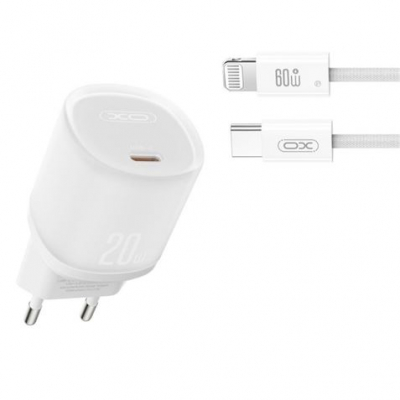 XO L143 Cargador de Corriente 20W - USB-C - PD 3.0 y QC 3.0 - Incluye Cable USB-C a Lightning - Color Blanco