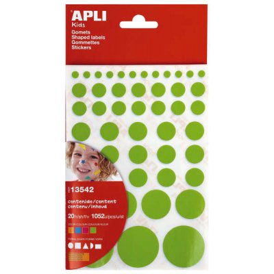 Apli Gomets Adhesivo Permanente - 1052 Gomets por Bolsa - Desarrollo de Habilidades Creativas y Psicomotrices - Cumple Normas EN-71 y FSC - Diferentes Formas y Tamaños - Colores Surtidos