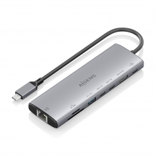AISENS USB-C Dock 8 en 1, USB-C a 1xHDMI, 1xRJ45, 1xUSB-A 10G, 2xUSB-C 10G, 1xSD, 1xMicroSD, 1xUSB-C PD 100W, Gris, 20cm