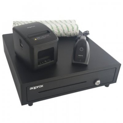 KIT TPV APPROX CAJON APPCASH01 NEGRO + SCAN APPLS22 + IMP. TERM. APPPOS80AM-USB + PAPEL CYT8060BPA