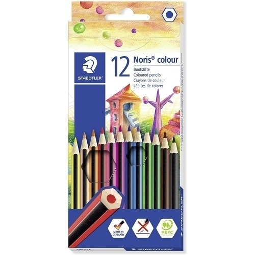Staedtler Noris Colour 185 Pack de 12 Lapices Hexagonales de Colores - Fabricados en Wopex - Muy Resistentes - Madera de Fuentes Sostenibles - Colores Surtidos