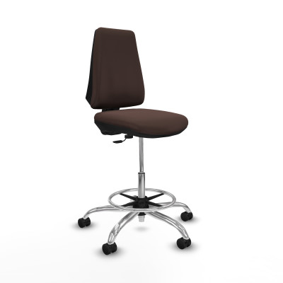 Taburete Elche CP similpiel marrón oscuro base cromada ruedas 65mm nailon