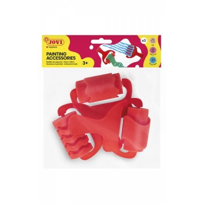 Jovi Bolsa Colgable con 3 Rodillos Espuma Grandes Estampados Diversos - Mango Resistente - Ideal para Tempera, Pintura de Dedos y Acrilica - Facil Limpieza - Color Rojo