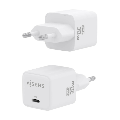 AISENS - CARGADOR GaN 30W, 1xUSB-C PD3.0 QC4.0, BLANCO