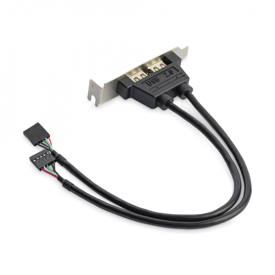Cabezal Bracket Perfil Bajo de 2 puertos USB 2.0 con conexión a Placa Base 2x IDC5 - Low Profile
