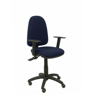 Silla Aýna S bali azul marino con brazos ajustables y ruedas de parqué