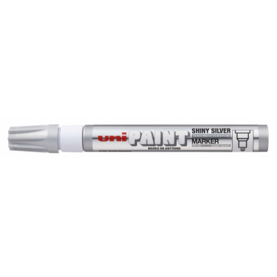 Uni-ball PX-20 Paint Marker - Marcador de Pintura - Punta Acrilica de Bala 2.2-2.8mm - Permanente en Todas las Superficies - Resistente a Luz y Agua - Color Plata