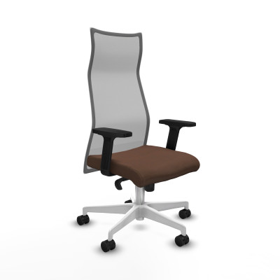 Albacete malla sincro malla gris bali marrón oscuro brazos 2D base blanca ruedas 65 mm nailon