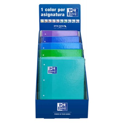 Oxford Europeanbook 1 Classic Expositor con 25 Cuadernos Espiral A4+ 80 Hojas Cuadicula 5x5 Microperforado - Tapa Extradura - Colores Frios Surtidos