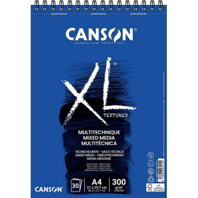 Canson Xl Mix Media Bloc de Dibujo Acuarela de 30 Hojas A4 - Grano Medio - Microperforado Espiral - 21x29.7cm - 300g - Color Blanco