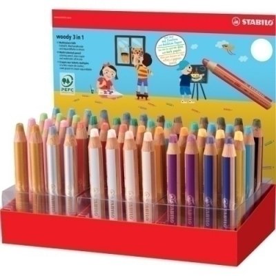 STABILO LÁPICES DE COLORES WOODY 3 EN 1 EXPOSITOR DE 48 C/SURTIDOS + 1 BLOC DE PRUEBAS