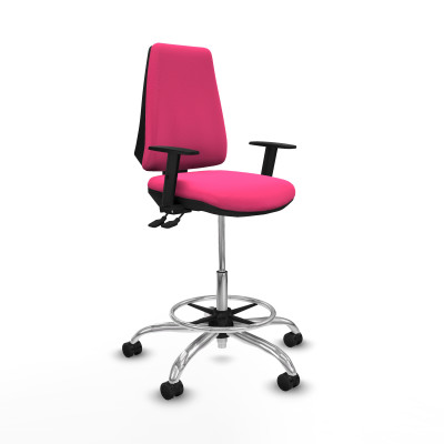 Taburete Elche AS similpiel rosa brazos 1D base cromada ruedas 65mm nailon